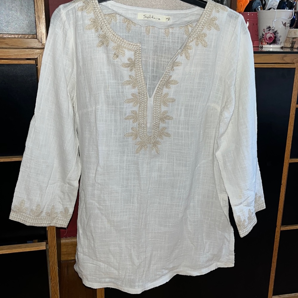 Solitaire Cotton Beige Blouse Tunic - Picture 2 of 11